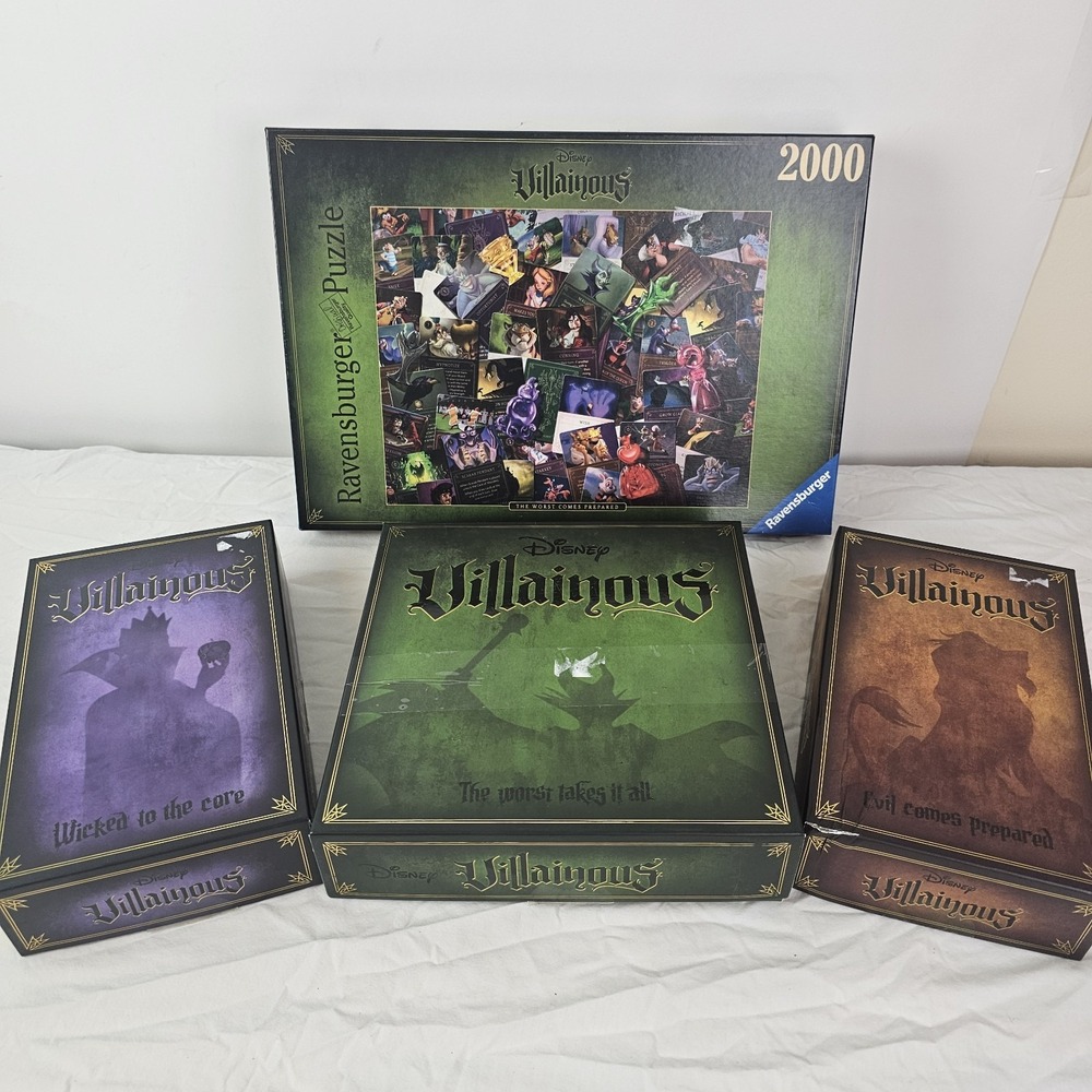 Disney Villainous‎ Lot 3 Board Games + 1 Ravensburger 2000 Piece Jigsaw Puzzle